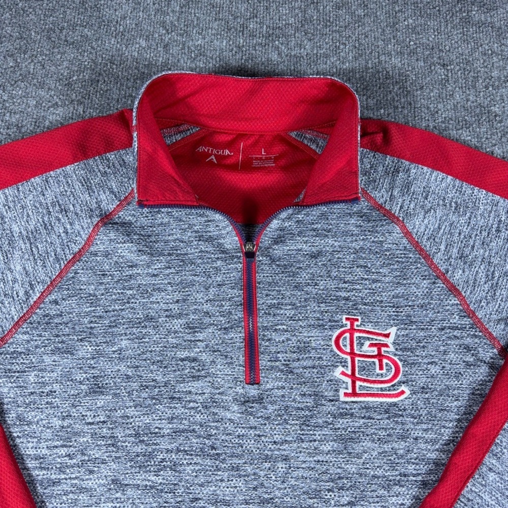 Antigua Mens St Louis Cardinals Quarter Zip Pullover Gray Red MLB Jacket Large